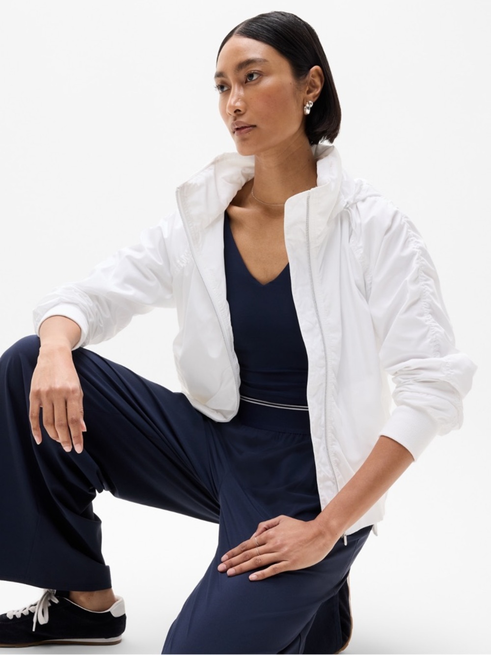 Athleta Jetset Bomber Jacket in White